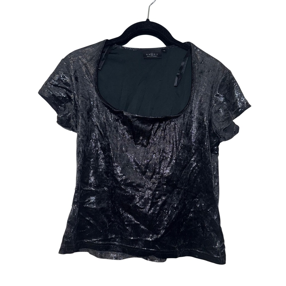 Grade Black Metallic Shimmer Scoop Neck Top Womens 14